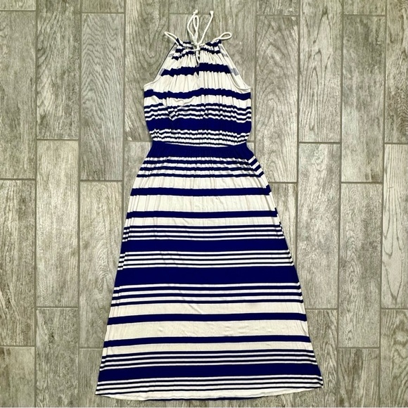 MILLY DesigNation Womens Jersey Knit Blue Striped Halter Maxi Patio Dress, Small - Picture 2 of 9